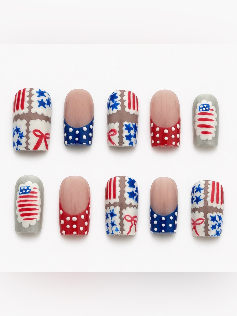 Patriotic Red, White & Blue Press-On Nail Set